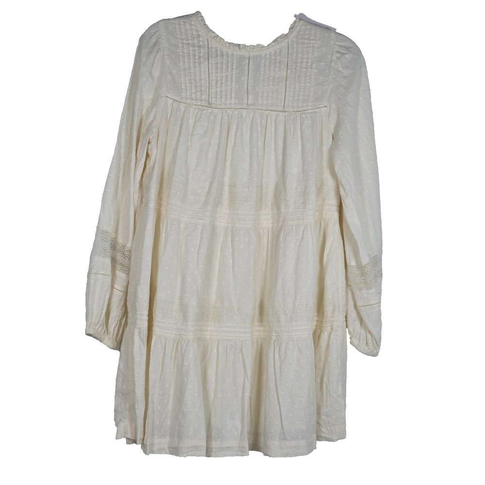 Old Navy Womens Medium Cream Long Sleeve Pintuck Boho Mini Dress Cottagecore